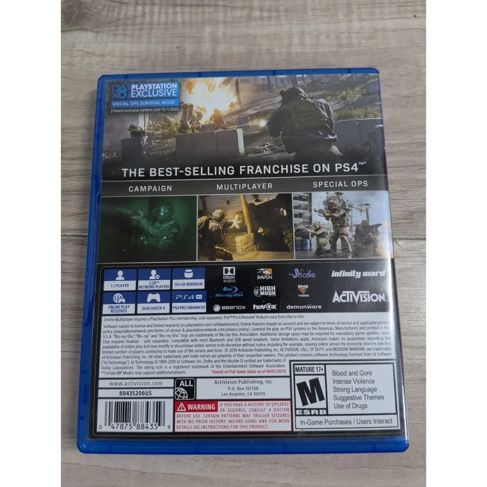 Call of Duty Modern Warfare Sony Playstation 4 PS4 Video Game 2019 with Case